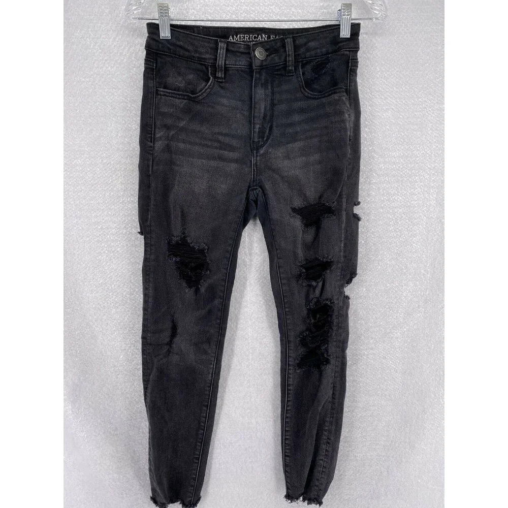 American Eagle High Rise Jegging Black Distressed Women’s Size 4 Reg